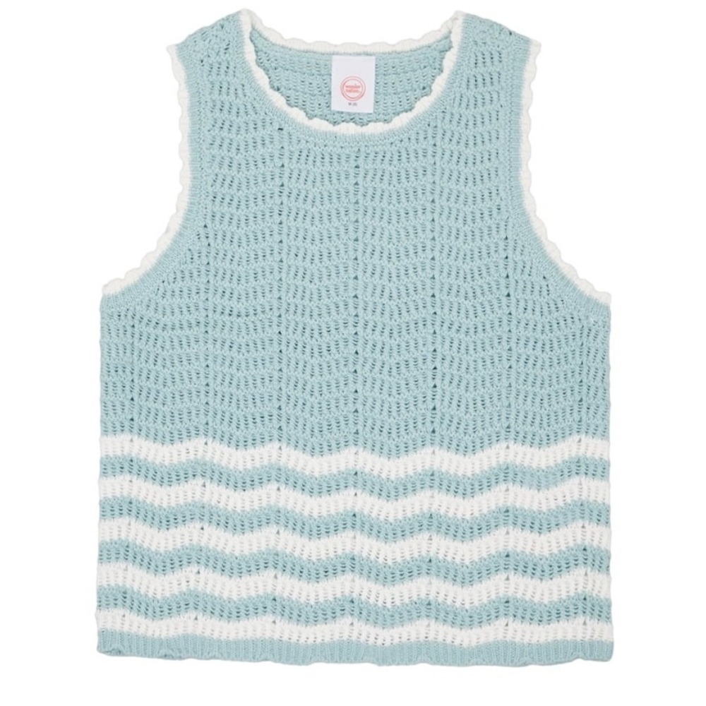Wonder Nation Girls XL 14-16 Plus Blue White Chevron Knit Sweater Tank Top NWT